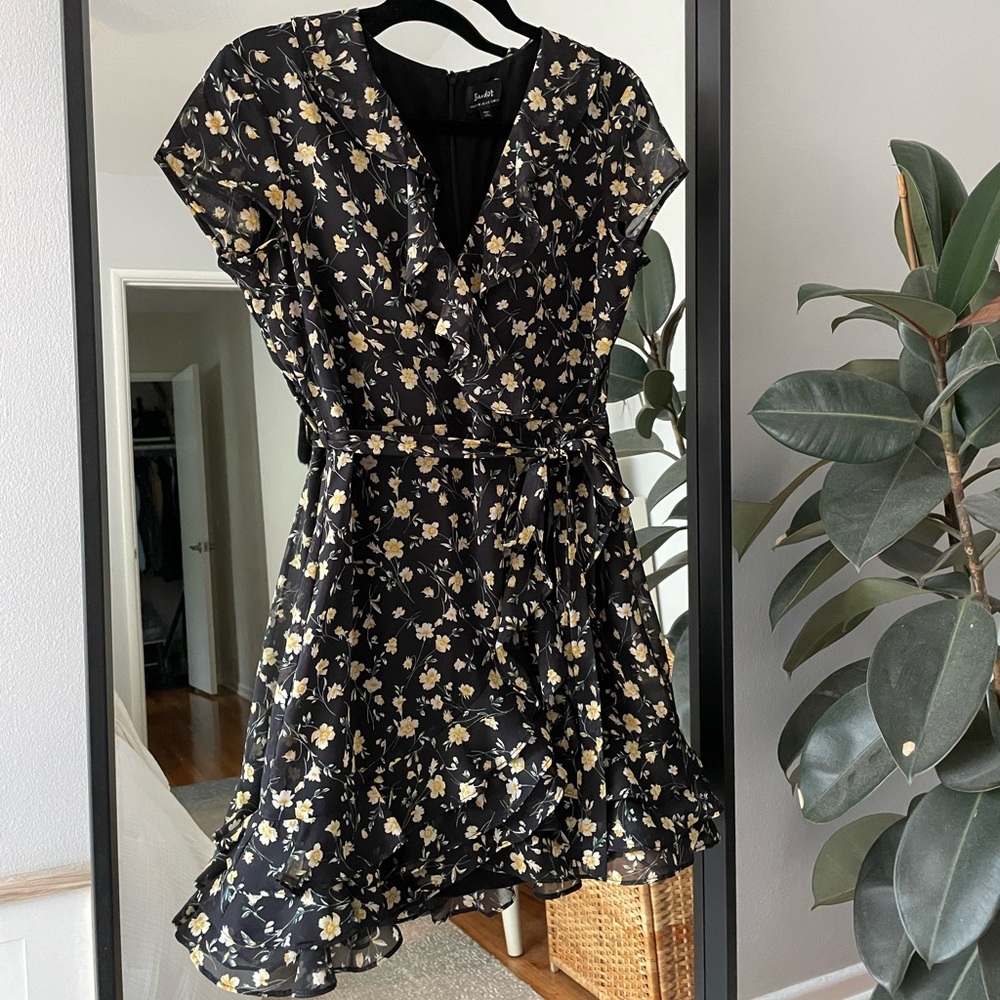 Bardot floral black wrap dress